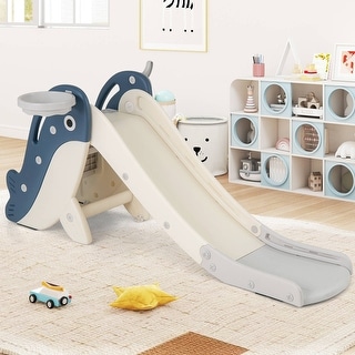 4 in 1 Whale Slide Playset Foldable Climber for Kids w/Basketball Hoop ...
