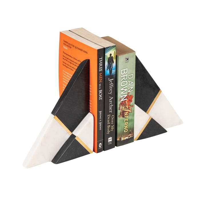 Kaavin Marble Bookends, Set of 2 - Black & White - 6.0" x 2.75" x 2.50"