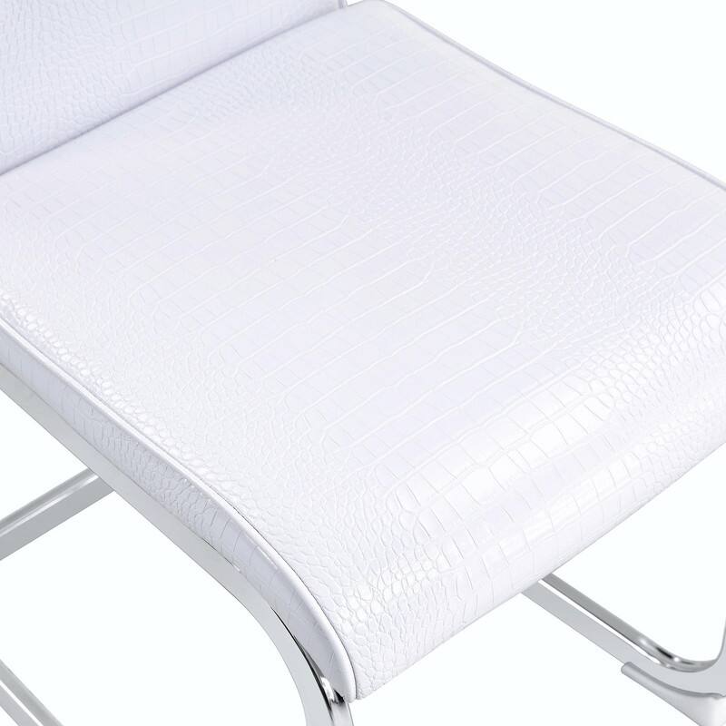 Set of 2 Retro Alligator Skin Upholstered Dining Chairs with Crystal Buckle Design & Faux Leather