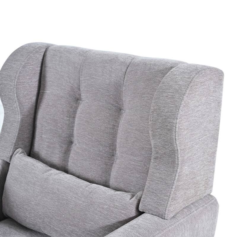 Modern Chenille Upholstered Armchair with Pillow and Solid Wood Leg