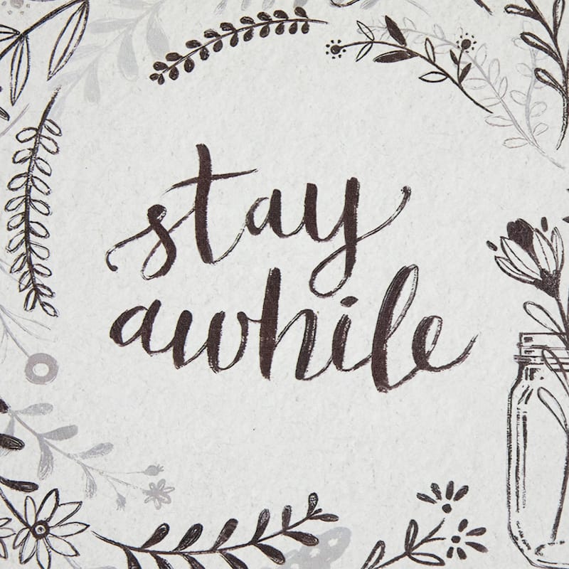 Floral Stay Awhile Framed Wall Sign - 11.75"