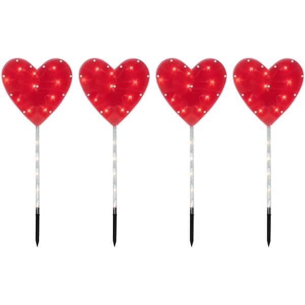 slide 2 of 3, 4ct Red Heart Valentine's Day Pathway Marker Lawn Stakes Clear Lights