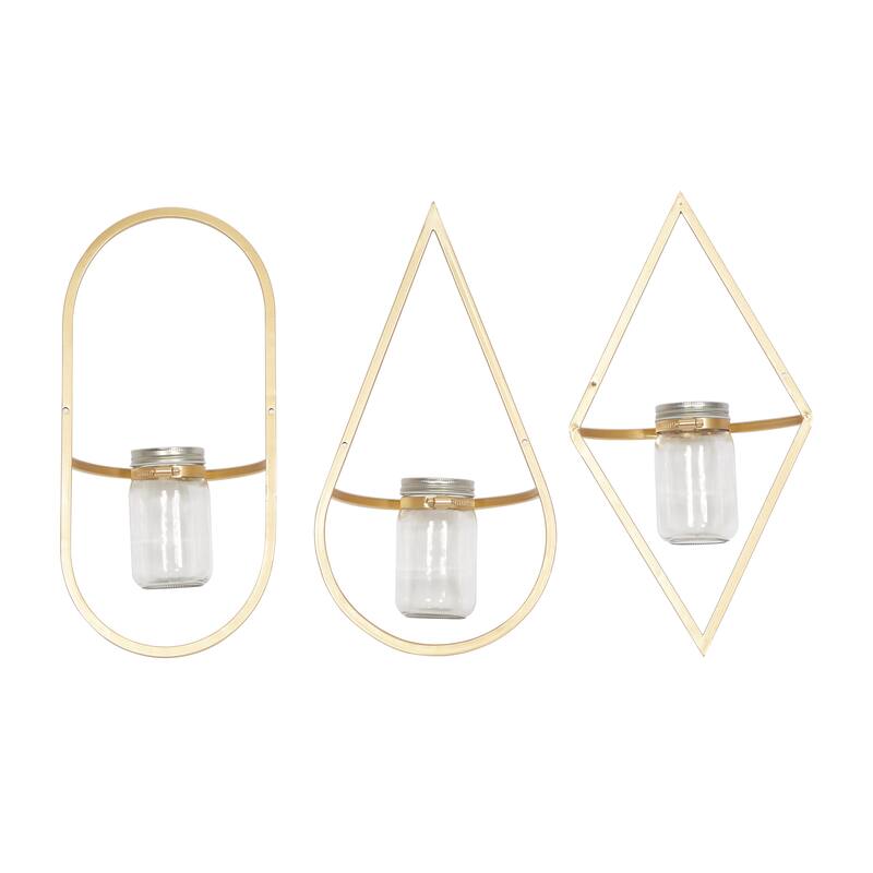 Metal Geometric Wall Planter with Glass Holder - Set of 3 Gold - CosmoLiving by Cosmopolitan - 4"W x 8"L x 17"H