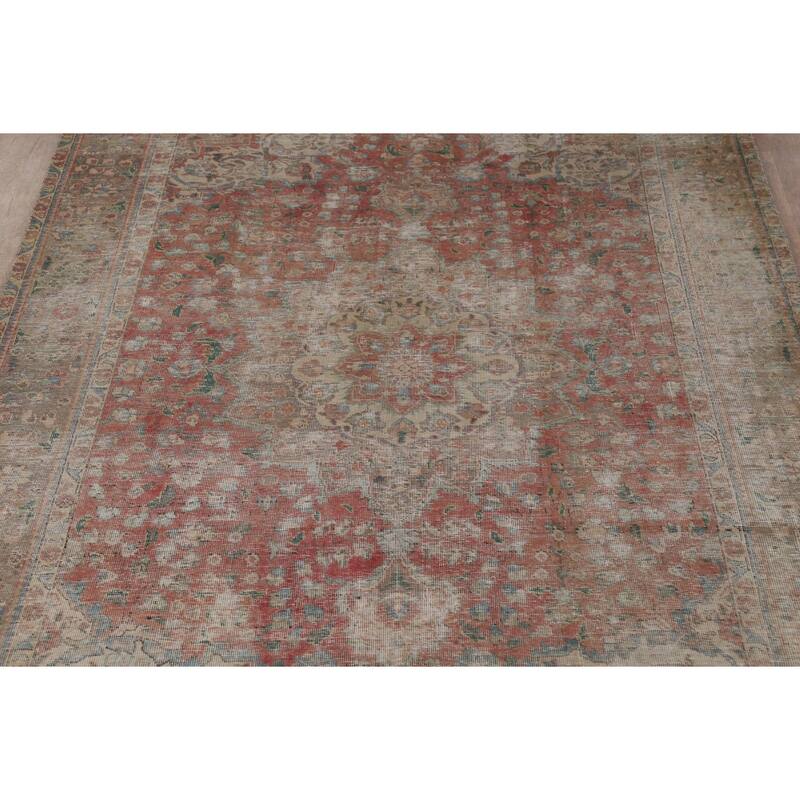 Distressed Tabriz Persian Vintage Rug Handmade Wool Carpet - 6'6" x 9'6"