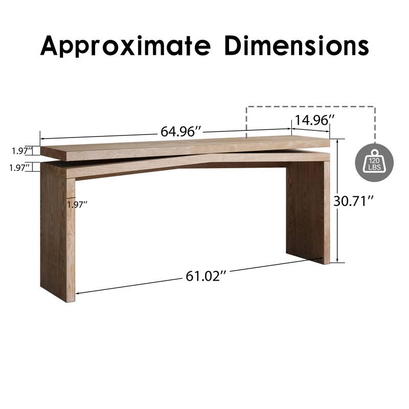 Roomfitters 65" Farmhouse Console Table, Long Solid Wood Veneer Entryway Sofa Table