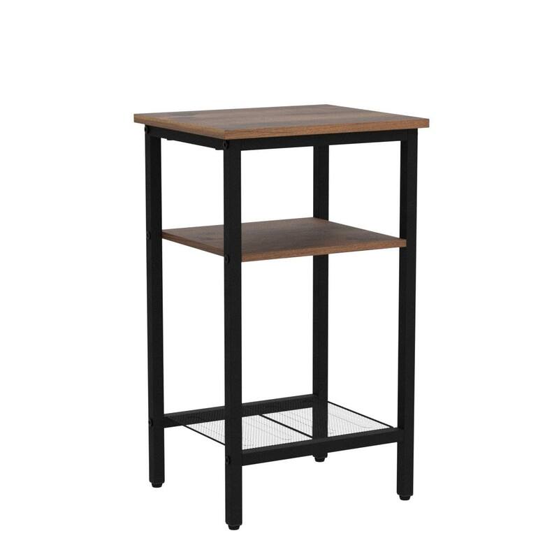 End Table Set of 2, 3-Tier Nightstands, Side Table for Small Space in Living Room, Bedroom, Steel Frame 2-Pack, Chestnut Brown