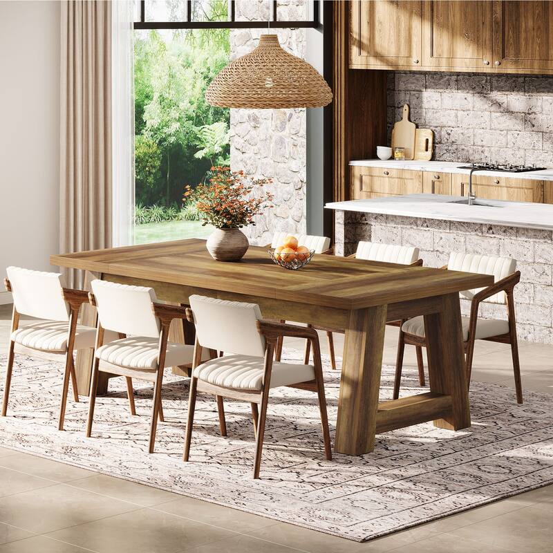 Long Dining Table Wooden Kitchen Table with Sturdy Legs for 6-8