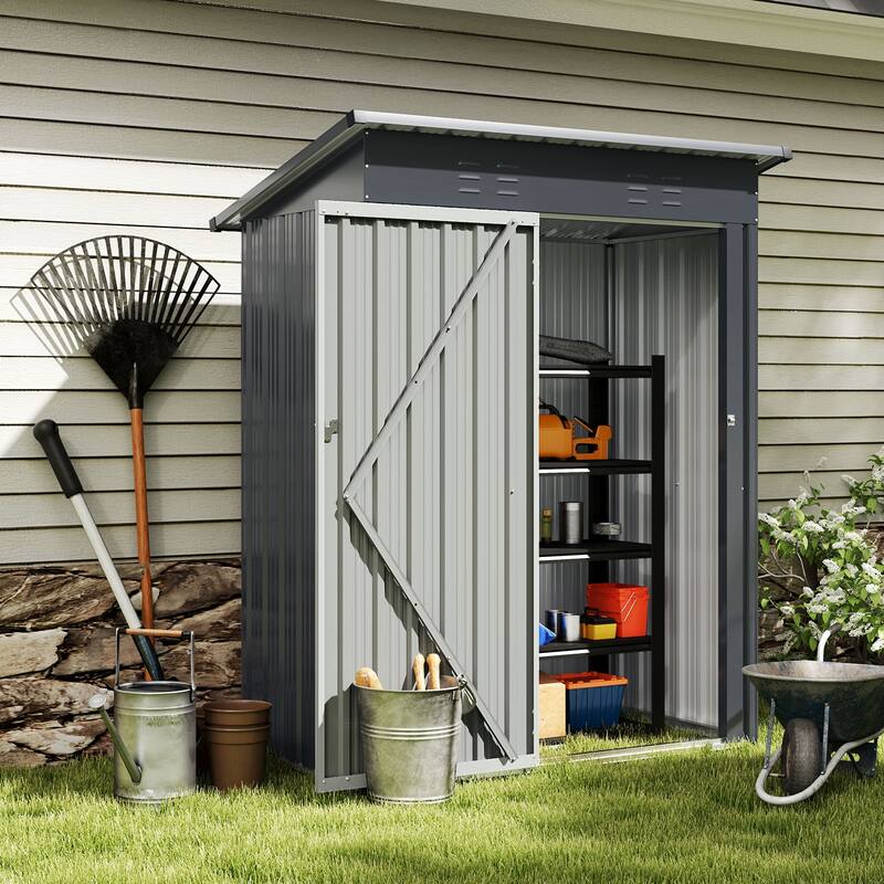 Gymax 5 x 3 FT Outdoor Storage Shed Galvanized Metal Tool House w/