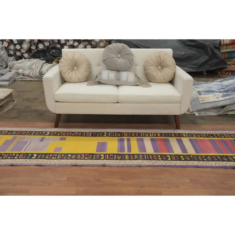 Hand Woven Oriental 100% Wool Carpet Southwestern Tribal Multi-Colored Kilim Runner Rug - 11' 5'' X 2' 7''