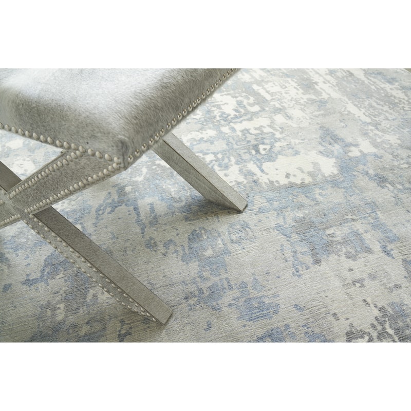 EXQUISITE RUGS Murano Hand-loomed Wool/Bamboo Silk Silver/Blue Area Rug.