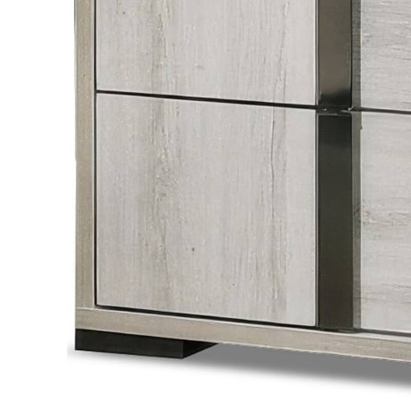 Hyao Nightstand, 26 Inch, 2 Drawers, Chrome Handles, White Wash Veneer
