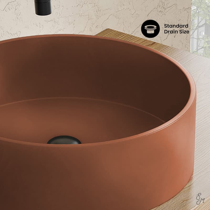 Lisse 14.5" Concrete Round Vessel Sink In Matte Terracotta - 14.5