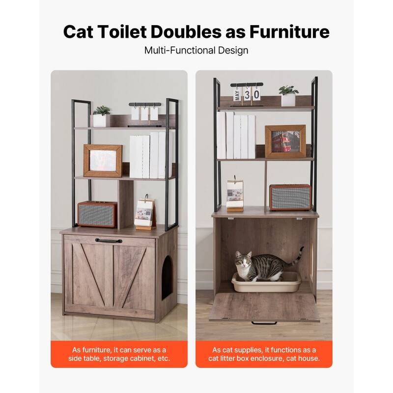 Modern Cat Litter Box Furniture Enclosure Cabinet with Metal Rack and Hidden Odor Control Storage - 23.62” x 19.69” x 50.08”