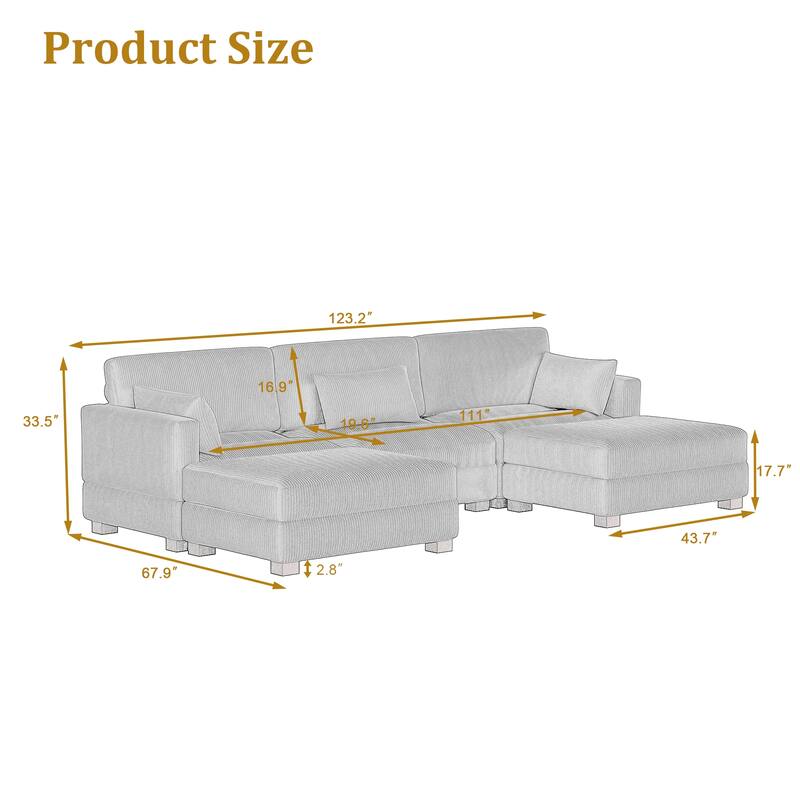 Corduroy Modular Sectional Sofa Couch With Chaise Ottoman