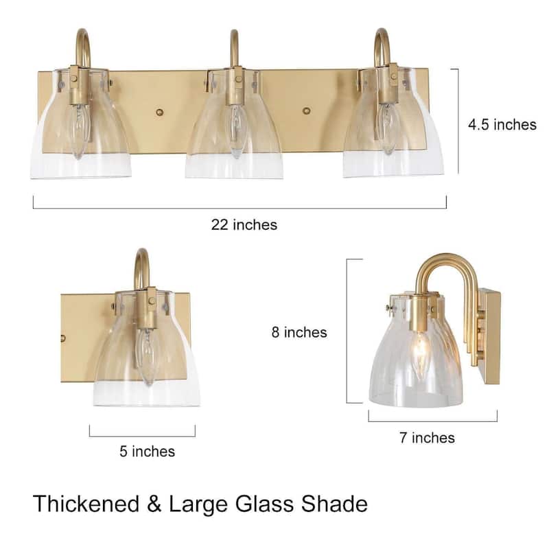 Maxia Mid-Century Modern Gold 3-Light Bathroom Vanity Lights Metal Wall Sconces - L22"x H8"x E7"