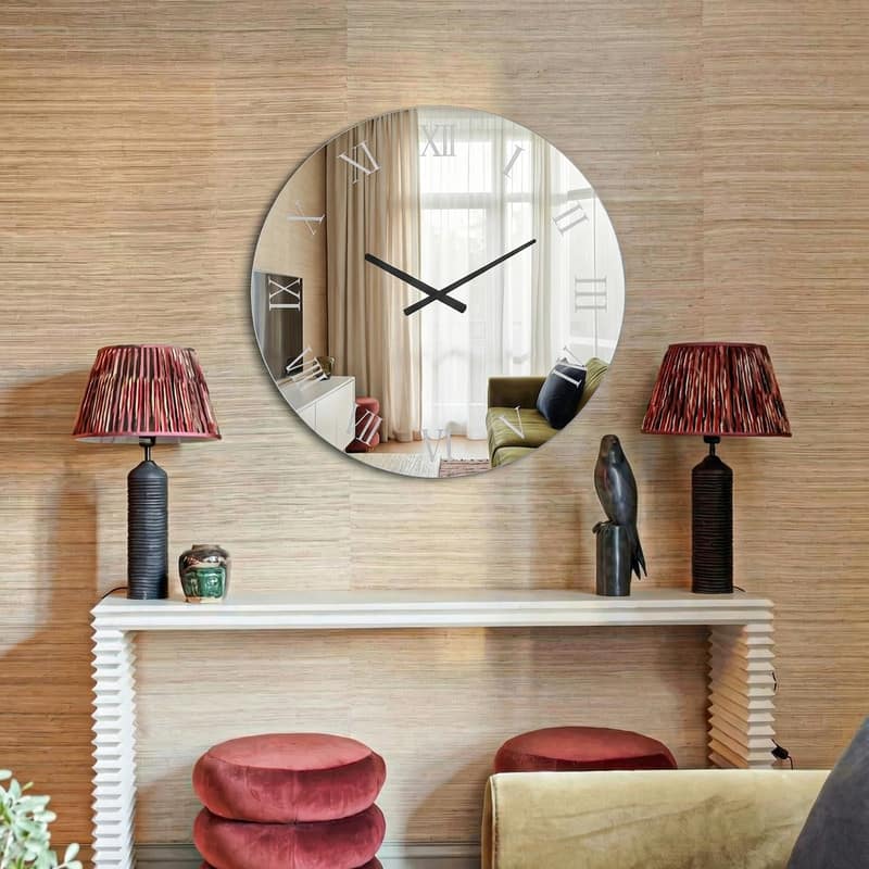 3-Color RGB Backlight Round Mirror Wall Clock - Silver