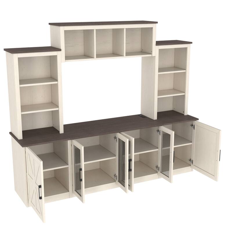 Modern 87.6" Wall Unit Entertainment Center with Bookshelves for TVs up to 55", TV Stand Media Console with Charging Station