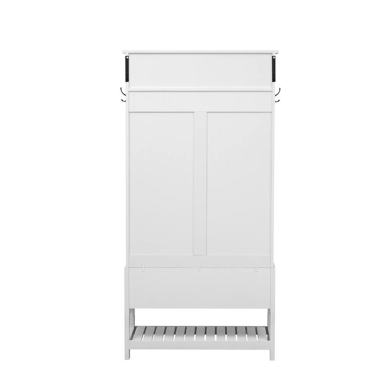 3-in-1 Hall Tree with 6 Hooks, Hinged Lid, Entryway Coat Hanger and Storage Bench