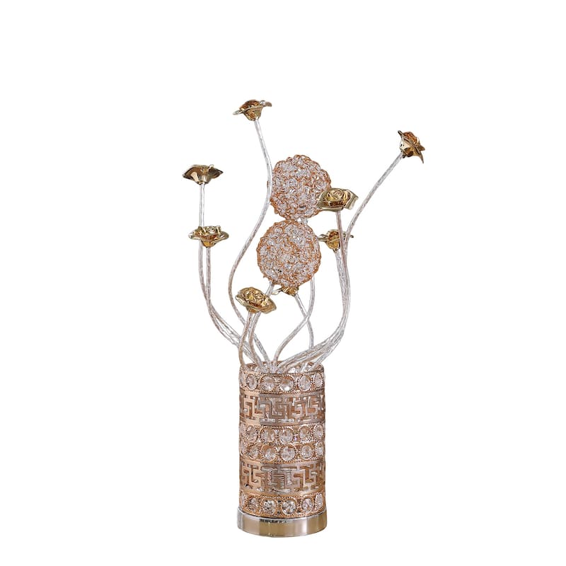 HomeRoots 22" Silver And Rose Gold Metal And Acrylic Flowers Bedside Lamp - 7
