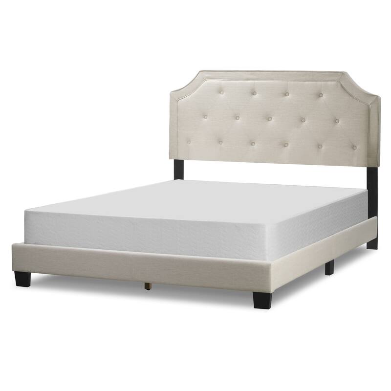 Aria Beige Fabric Queen Bed with Piping and Button Tufting