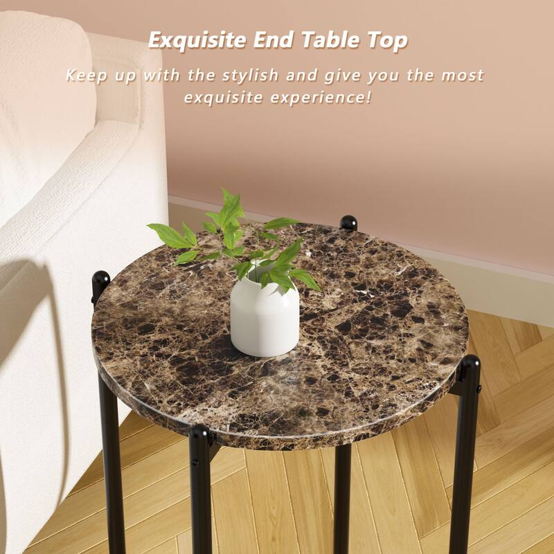 3 Piece Coffee Table Set for Living Room, 1 Coffee Table & 2 Side Table, Modern Faux Marble Table Set, Living Room Furniture