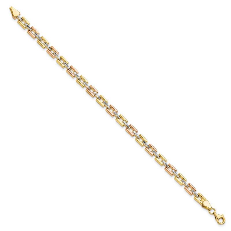 Curata 14k Tri-color Gold Square Tracks Fancy Stampato Bracelet 7.25 Inch
