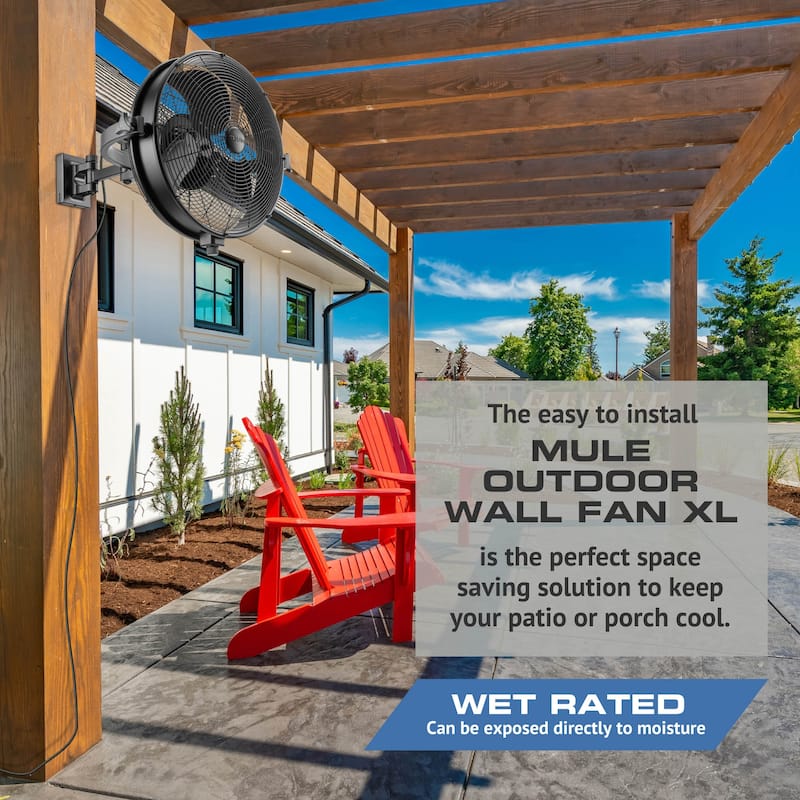 18" Mule Matte Black Outdoor Wet-Rated Wall Fan - 18 Inches