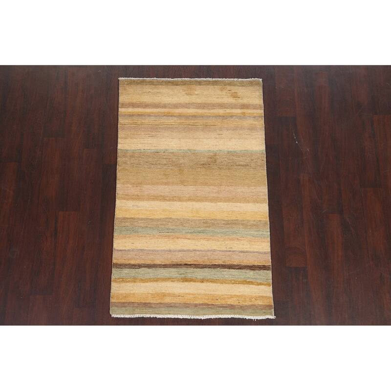 Contemporary Striped Gabbeh Kashkoli Wool Area Rug Hand-knotted Carpet - 3'1" x 5'2"