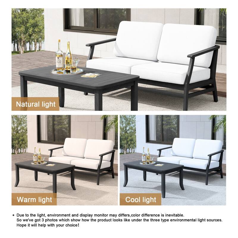 Teak Outdoor Patio Loveseat and Coffee Table Set (2-Piece)