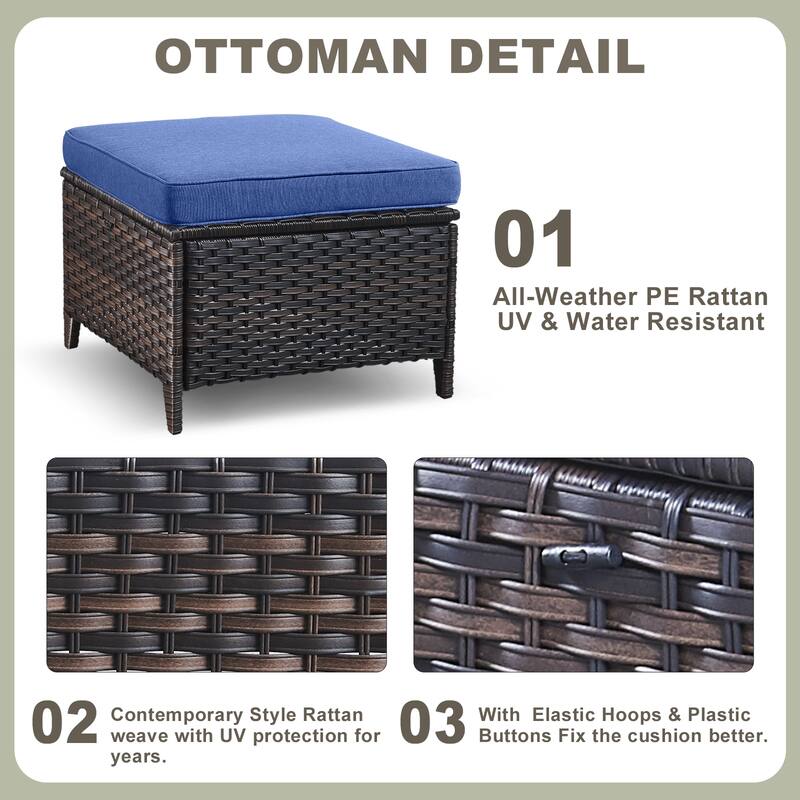 Patio Swivel Chairs Table 2 Ottomans Brown - Blue