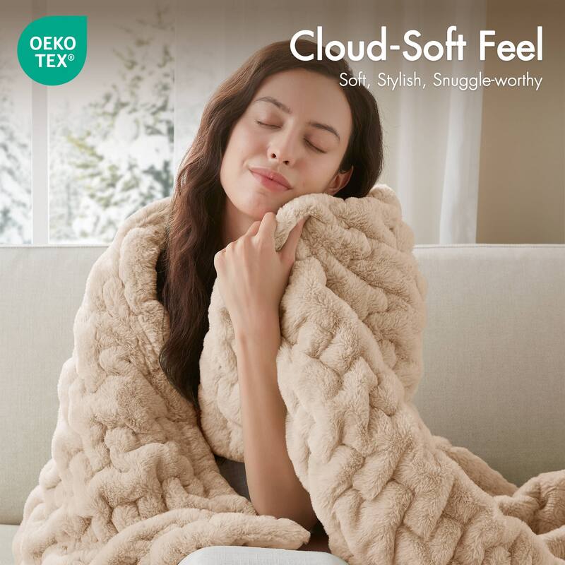 Madison Park Ruched Fur Throw