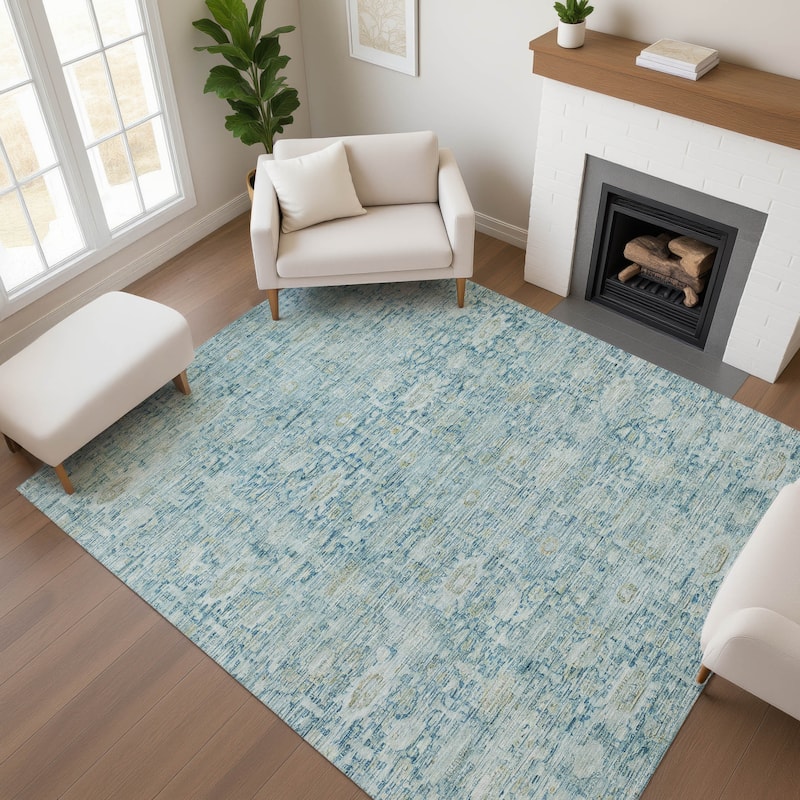 Premium Washable Super Soft Vintage Traditional Mayfield Rug - Blue - 9' x 12'