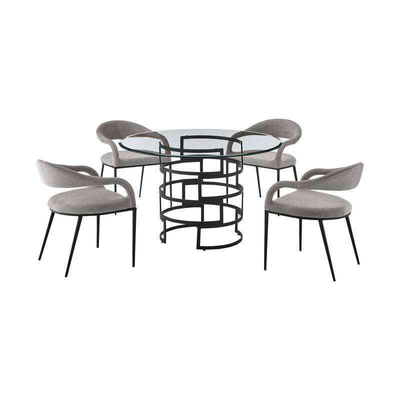 Diaz Morgan 5 Piece Round Glass Dining Table Set with Metal Frame and Upholstered Chairs