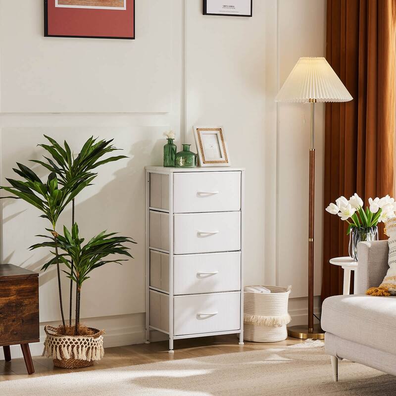 4-Drawer Vertical Chest with Metal Handle, Metal Frame and Wood Top for Bedroom