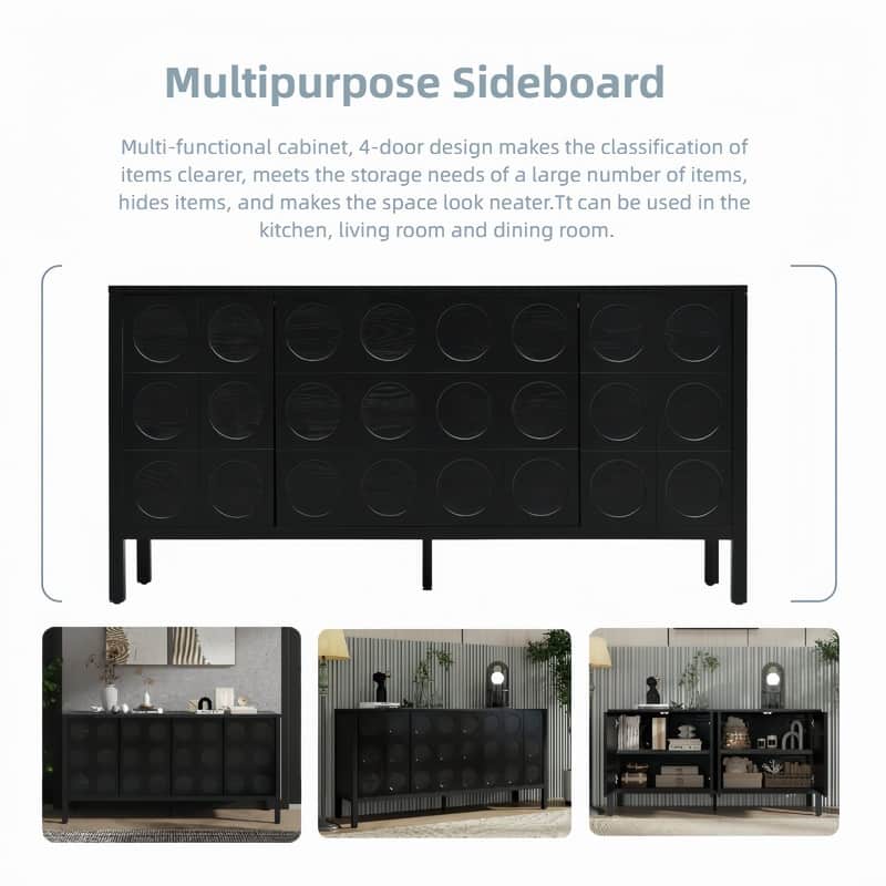 4-Door Wooden Buffet Storage Cabinet for Home and Office Use