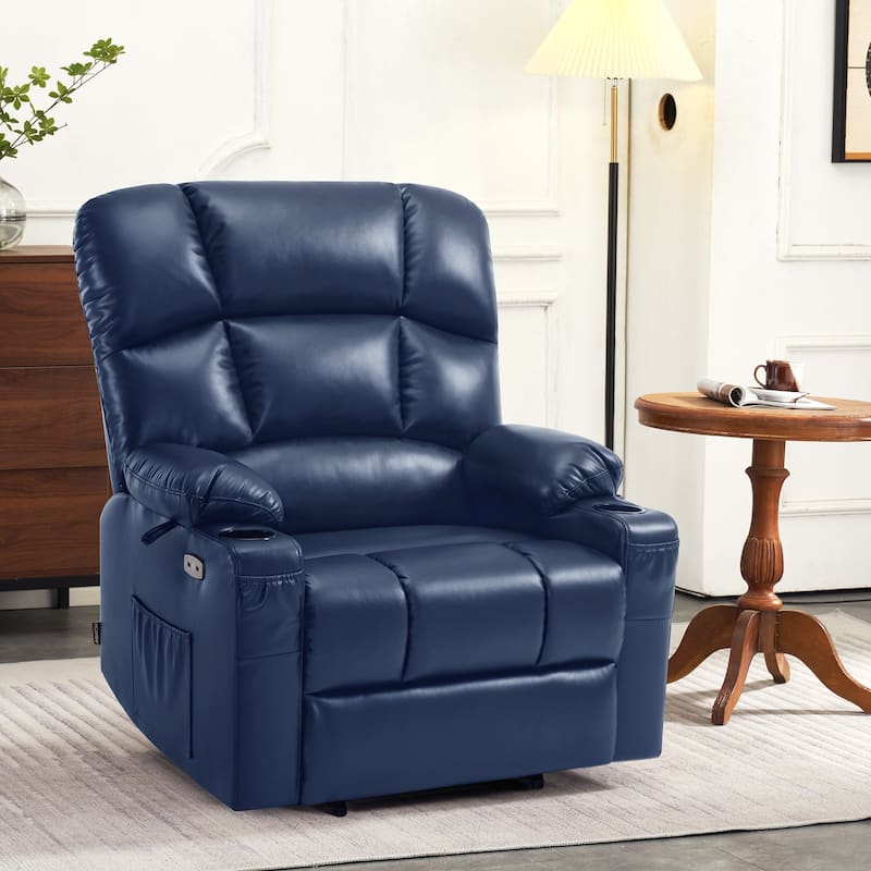 MCombo Large-Wide Lay Flat Dual Motor Power Lift Recliner Chair Sofa with Massage and Heat, Faux Leather R7688