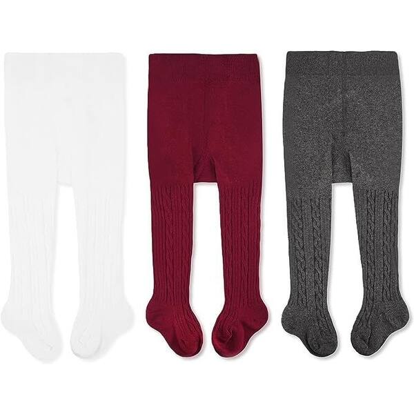 slide 2 of 6, CozyWay Cable Knit Leggings, 3 pair, white/burgundy/darkgray