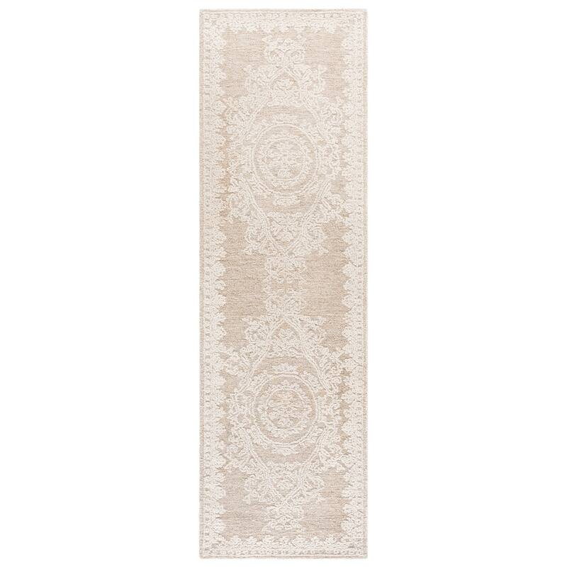 SAFAVIEH Handmade Abstract Sascha Medallion Wool Rug - 2'3" x 8' Runner - Ivory/Beige