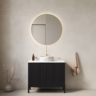 30"Bathroom Vanity with Sink, Freestanding Storage Cabinet with 2 Doors, Round Ceramic Basin with Stone Pattern, No Faucet