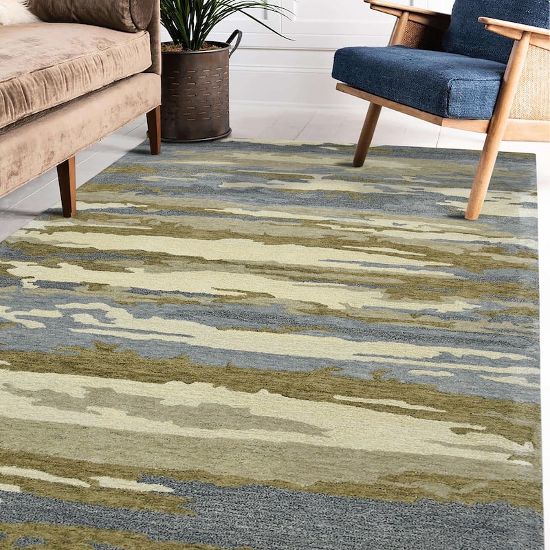 Modern Hand-Tufted Area Rug - 8' x 10' - Tan/Blue