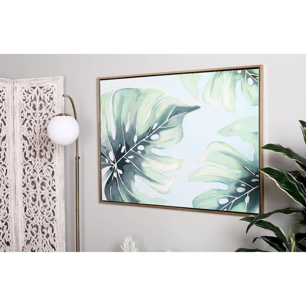 CosmoLiving by Cosmopolitan Green Canvas Monstera Leaf Living Room Framed Wall Art with Gold Frame