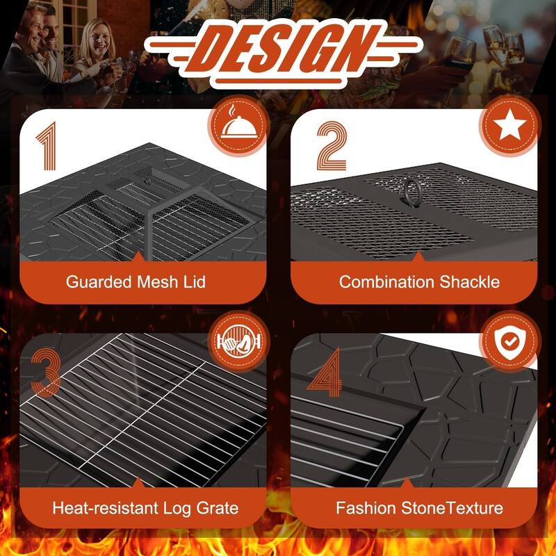 AECOJOY Outdoor Fire Pit Table, 43 Inch Wood Burning Grill Firepits, Metal Fireplaces with Waterproof Cover, 3 in 1 Fire Pits