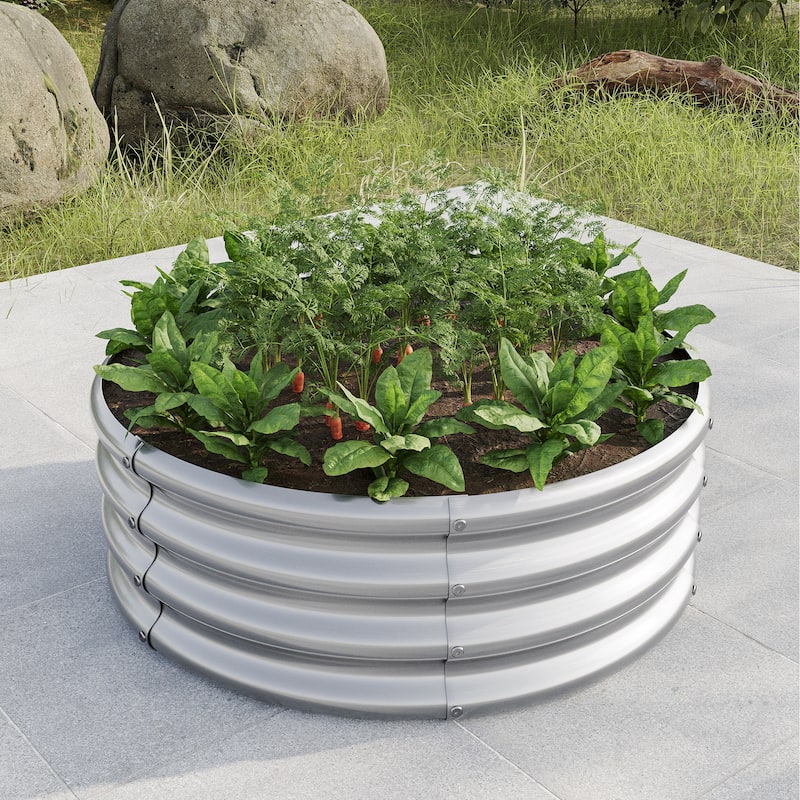 GDFStudio - Tall Round Metal Raised Garden Bed for Vegetables, Flowers, Herbs, and Fruits, Outdoor Backyard Patio Planter Box