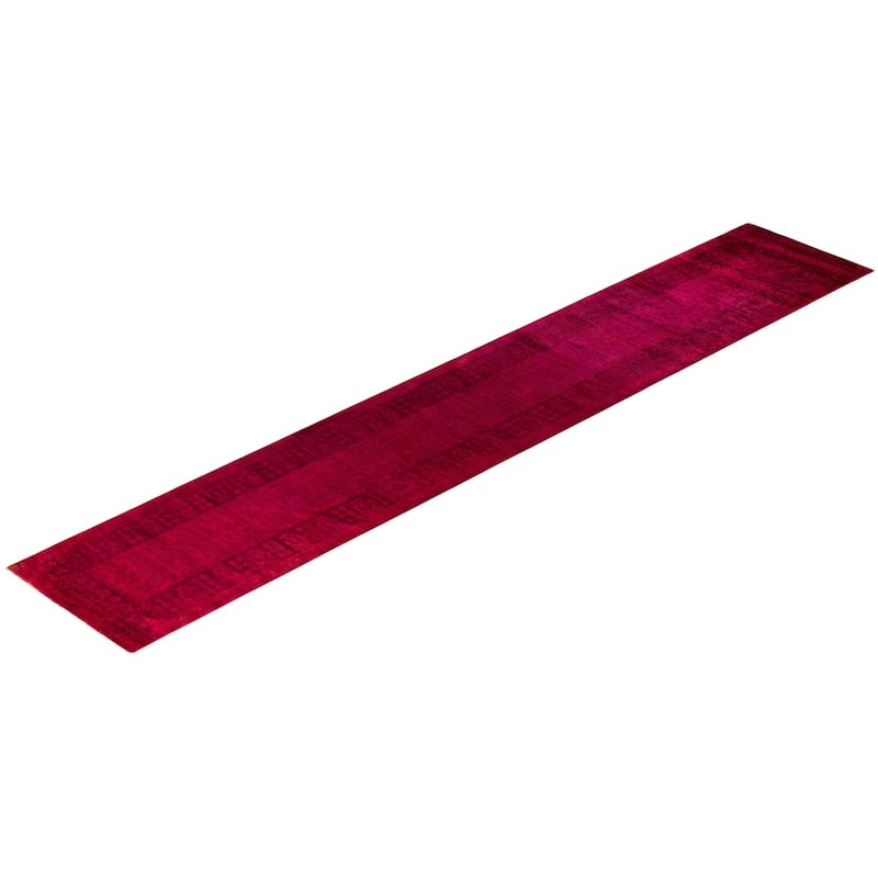 Overton Hand Knotted Wool Vintage Inspired Modern Contemporary Overdyed Red Runner Rug - 2' 8" x 15' 8"