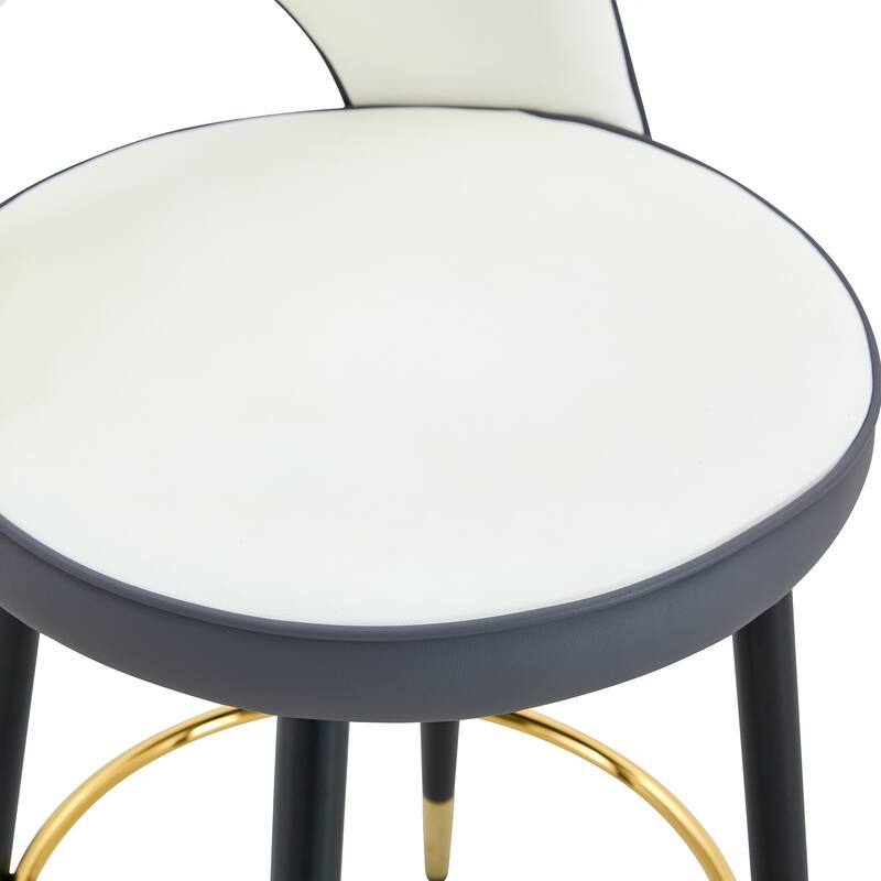 360° Swivel Bar Chair Set of 2, Modern Spliced Color Faux Leather Upholstered Bar Chair with Gold Metal Leg & Powder Coated Base