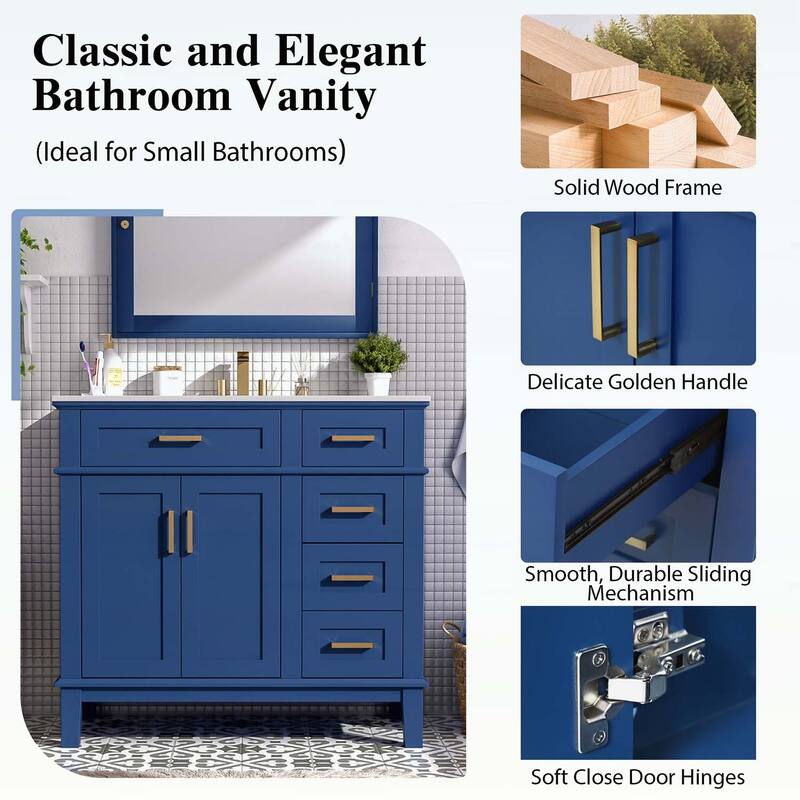 Modern Bathroom Vanity with Ceramic Sink,Soft Close Doors,and Ample Storage for Small Bathrooms