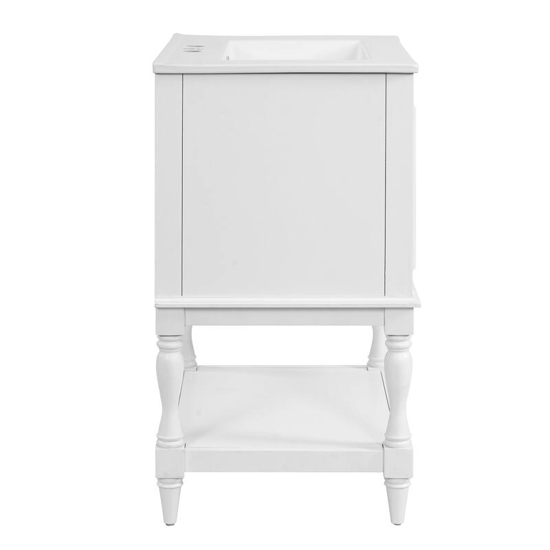 24" Modern Luxury Bathroom Vanity with Ceramic Sink, Freestanding Cabinet with Open Shelf and Enclosed Storage