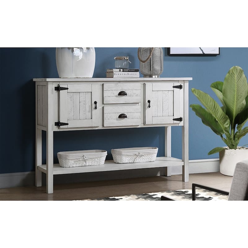 Solid Wood Sideboard Console Table with Drawers Cabinets and Bottom Shelf