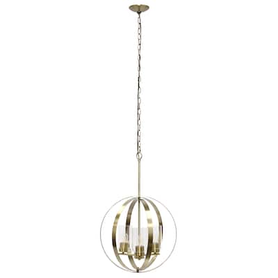 3-Light 18" Adjustable Globe Hanging Metal and Clear Glass Pendant