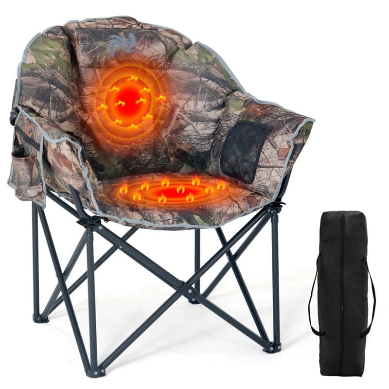 Heated Camping Chair with Headrest Pad, Supports 500lbs, Camping Patio